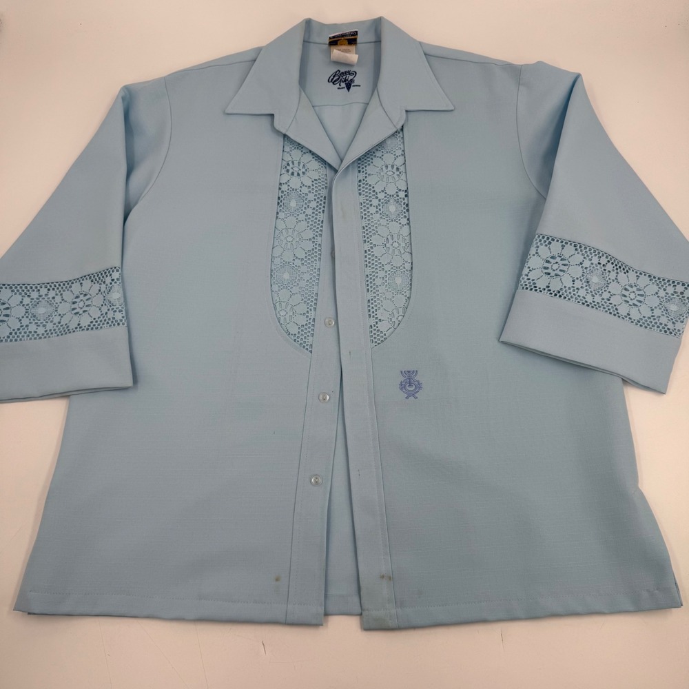 Iolani Executive Vintage Hawaiian Shirt Mens Large Blue Lace Accent Made Hawaii